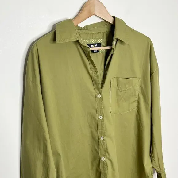 Anthropologie Maeve Women Bennet Button Down Shirt Small Green Side Slits Cotton - Picture 7 of 13